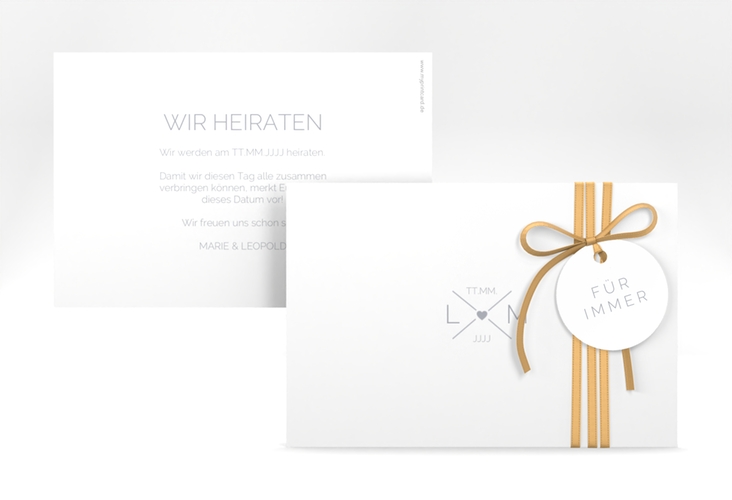 Save the Date-Karte Initials A6 Karte quer grau mit Initialen im minimalistischen Design