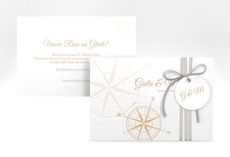 Save the Date-Karte Windrose A6 Karte quer beige