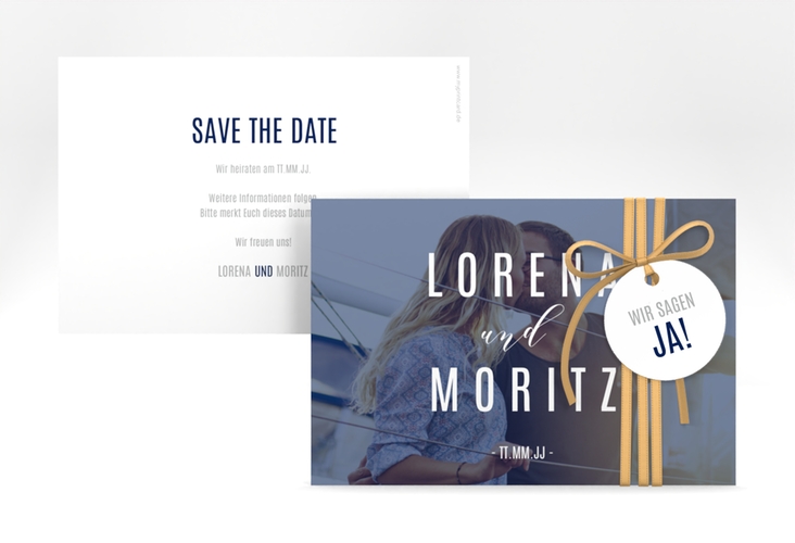 Save the Date-Karte Memory A6 Karte quer blau hochglanz