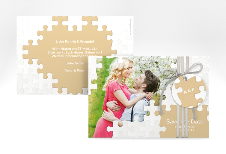 Save the Date-Karte Hochzeit Puzzle A6 Karte quer beige