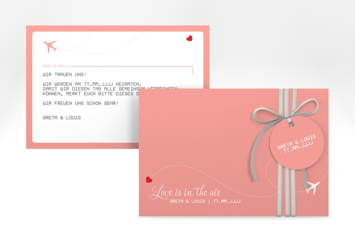 Save the Date-Karte Weddingpass A6 Karte quer rosa hochglanz