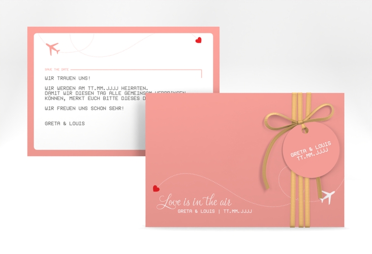 Save the Date-Karte Weddingpass A6 Karte quer rosa hochglanz