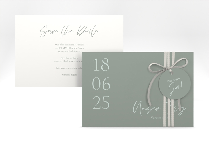 Save the Date-Karte Day A6 Karte quer gruen hochglanz mit Datum im minimalistischen Design