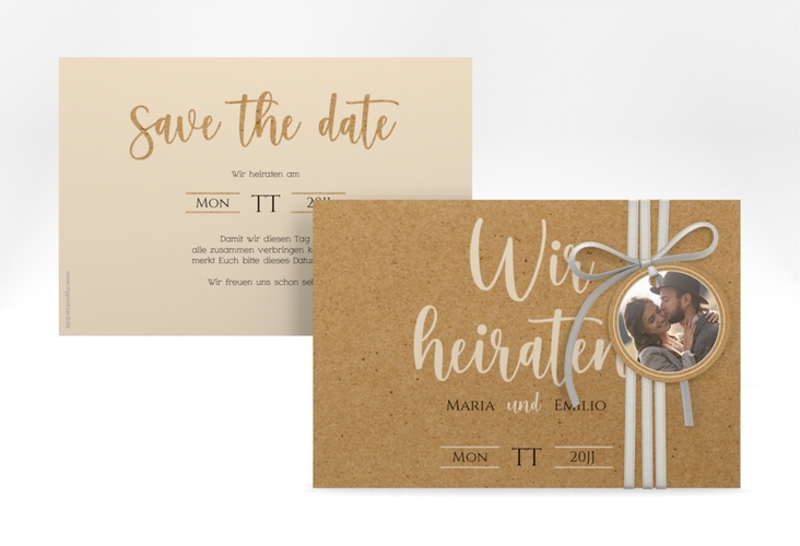 Save the Date-Karte Noble A6 Karte quer Kraftpapier mit elegantem Schriftzug