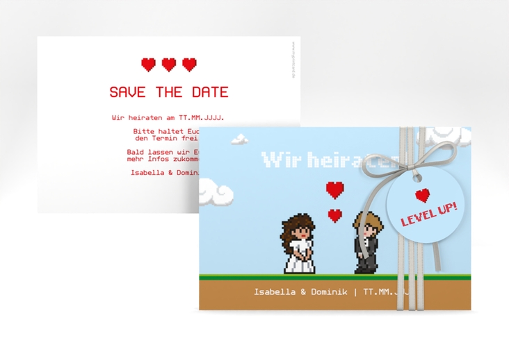 Save the Date-Karte Pixel A6 Karte quer bunt hochglanz