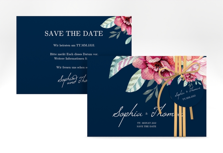 Save the Date-Karte Blooming A6 Karte quer blau