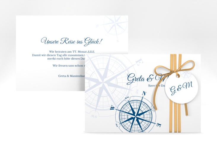 Save the Date-Karte Windrose A6 Karte quer blau