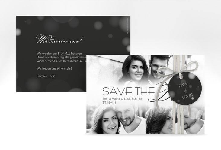 Save the Date-Karte Bokeh A6 Karte quer weiss hochglanz