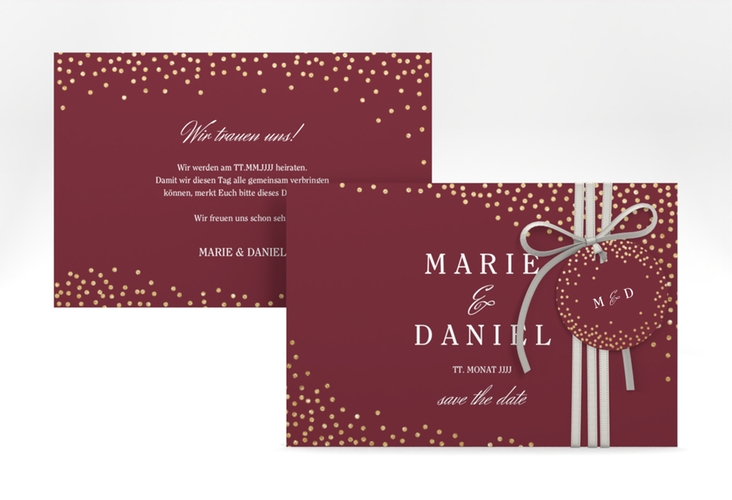 Save the Date-Karte Glitter A6 Karte quer rot