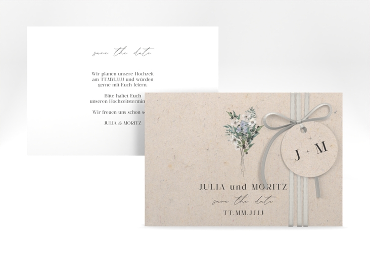 Save the Date-Karte Sträußchen A6 Karte quer Kraftpapier mit kleinem Blumenbouquet im Nostalgie-Design