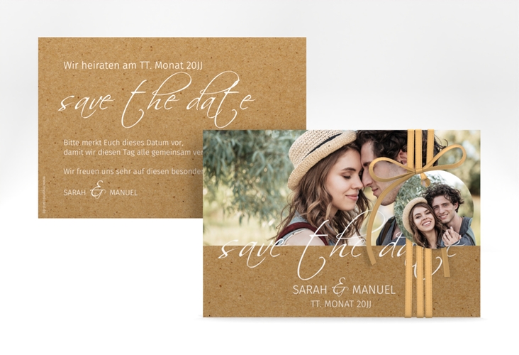 Save the Date-Karte Big Picture A6 Karte quer Kraftpapier hochglanz mit Foto des Brautpaars