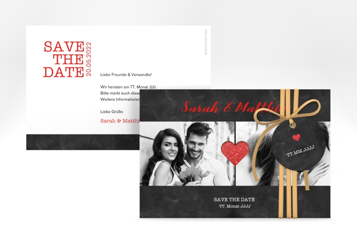 Save the Date-Karte Sparkly A6 Karte quer rot