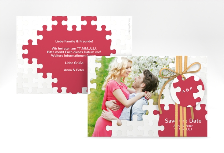 Save the Date-Karte Hochzeit Puzzle A6 Karte quer rot