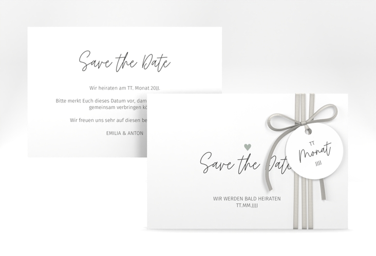 Save the Date-Karte Herzschlag A6 Karte quer weiss hochglanz schlicht und elegant mit Herzchen