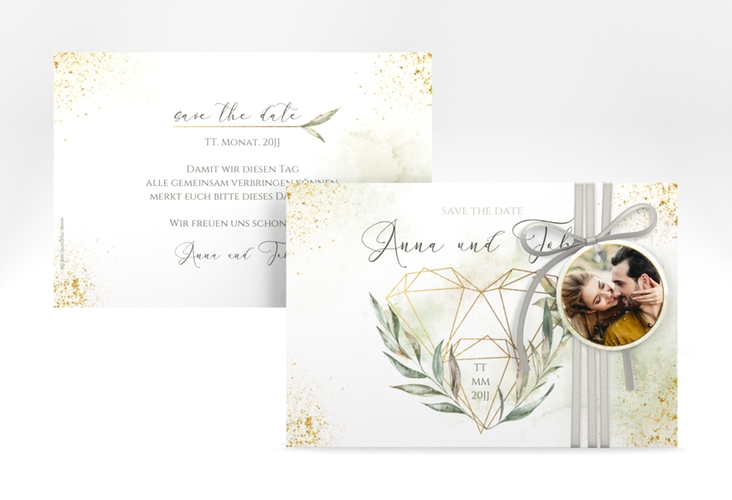 Save the Date-Karte Heartfelt A6 Karte quer mit Diamanten im Geometric Design