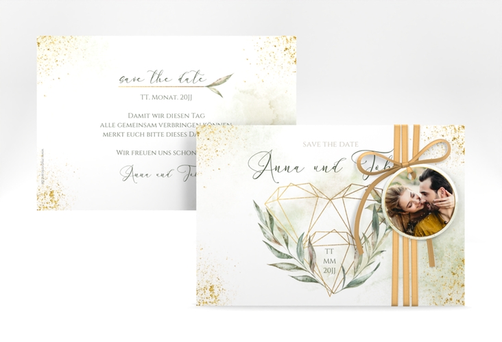 Save the Date-Karte Heartfelt A6 Karte quer weiss hochglanz mit Diamanten im Geometric Design