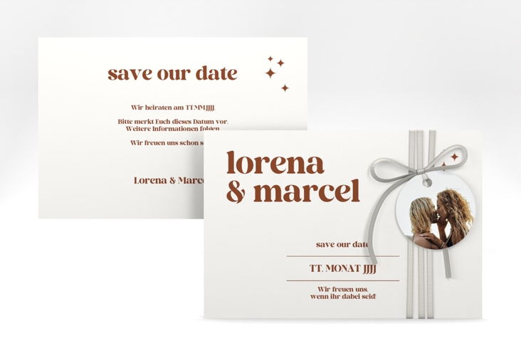 Save the Date-Karte Retro A6 Karte quer weiss hochglanz