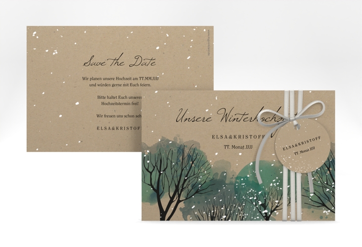 Save the Date-Karte Winterhochzeit A6 Karte quer Kraftpapier