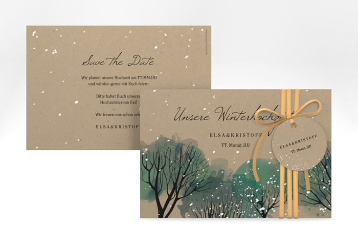 Save the Date-Karte Winterhochzeit A6 Karte quer Kraftpapier