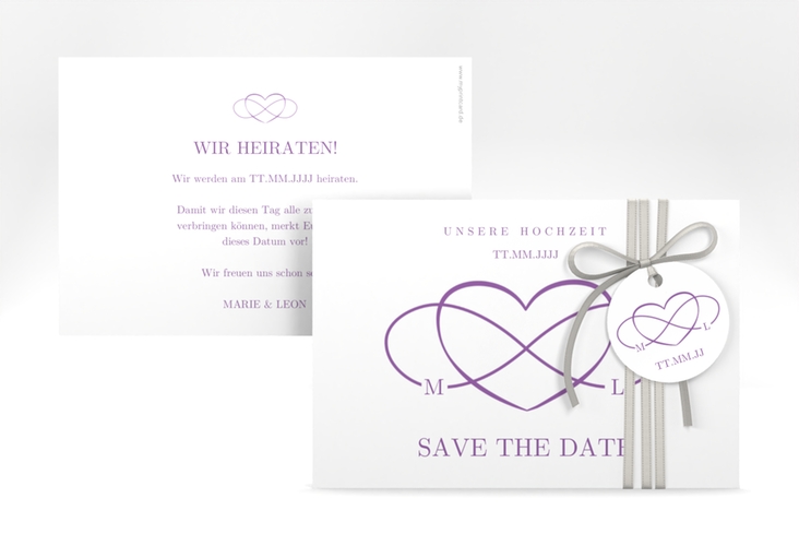 Save the Date-Karte Infinity A6 Karte quer lila hochglanz