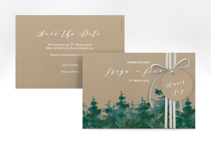 Save the Date-Karte Evergreen A6 Karte quer Kraftpapier