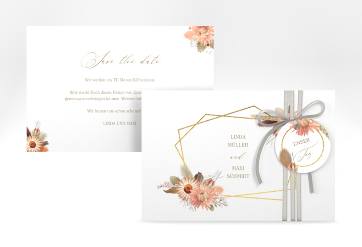 Save the Date-Karte Strohblume A6 Karte quer weiss