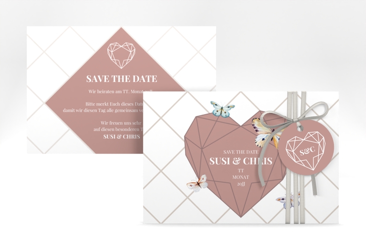 Save the Date-Karte Butterfly A6 Karte quer mit Schmetterlingen und Herz im Geometric Design