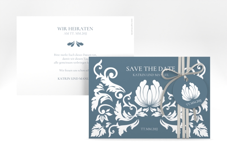 Save the Date-Karte Royal A6 Karte quer hochglanz mit barockem Blumen-Ornament