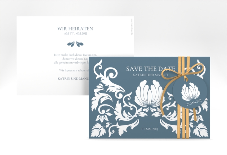 Save the Date-Karte Royal A6 Karte quer hochglanz mit barockem Blumen-Ornament