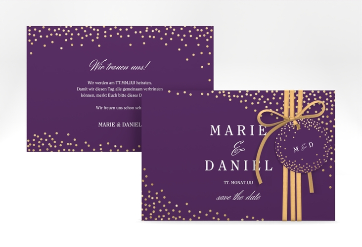 Save the Date-Karte Glitter A6 Karte quer lila