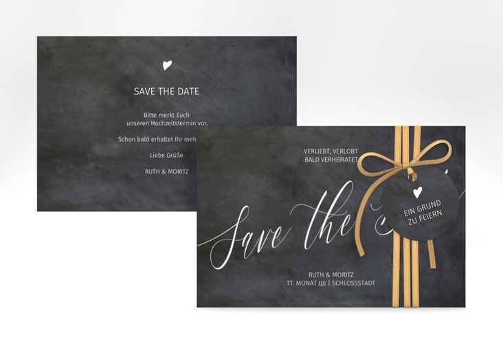 Save the Date-Karte Chalkboard A6 Karte quer schwarz hochglanz mit Folienveredelung