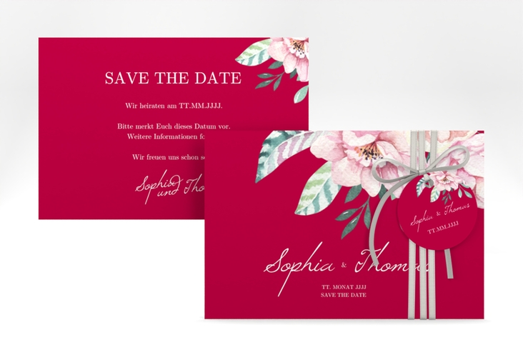 Save the Date-Karte Blooming A6 Karte quer rot