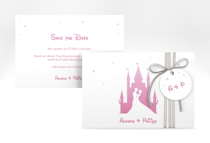 Save the Date-Karte Castle A6 Karte quer rosa hochglanz