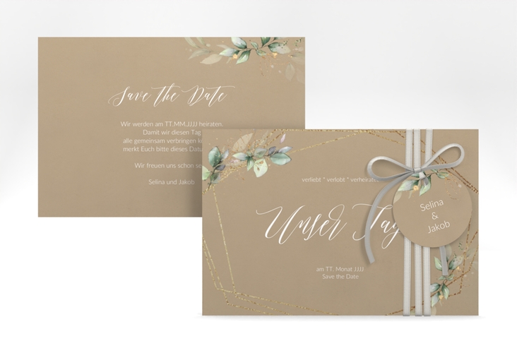 Save the Date-Karte Greenish A6 Karte quer Kraftpapier