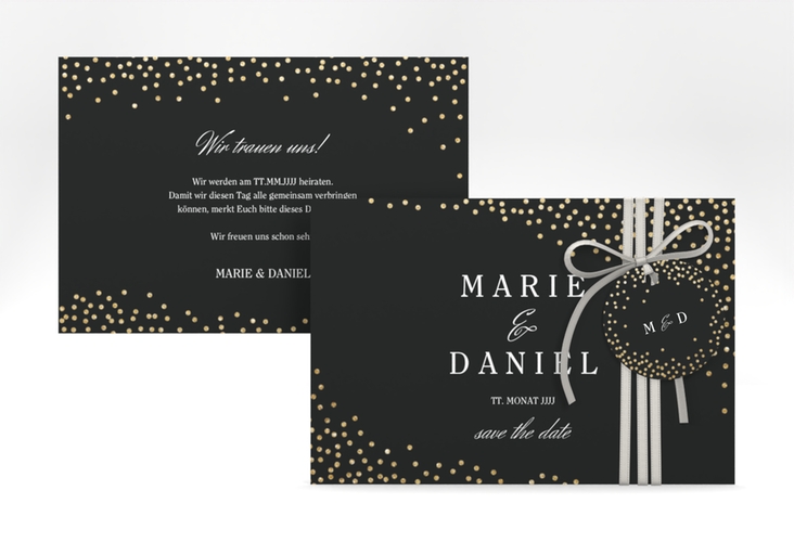 Save the Date-Karte Glitter A6 Karte quer schwarz