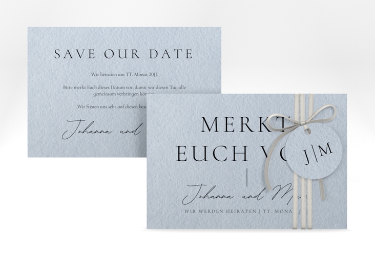 Save the Date-Karte Hochzeitsfreude A6 Karte quer blau hochglanz