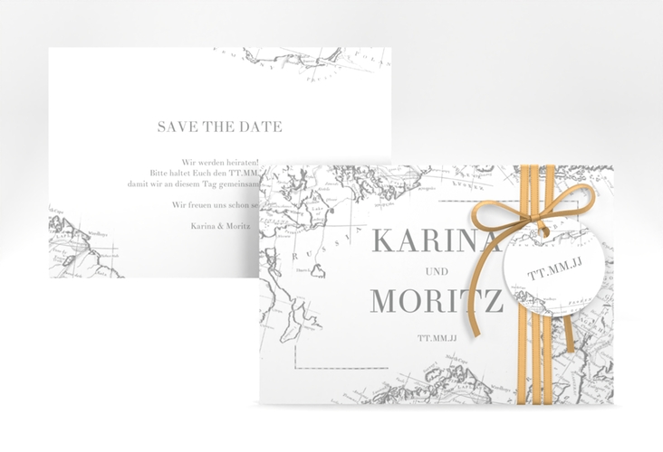 Save the Date-Karte Voyage A6 Karte quer grau