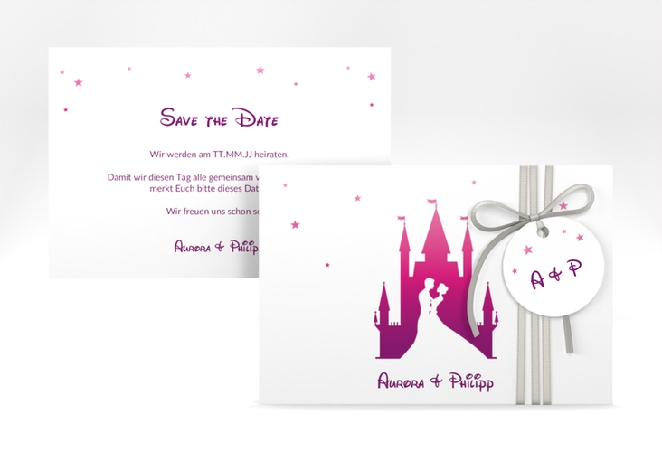 Save the Date-Karte Castle A6 Karte quer pink hochglanz