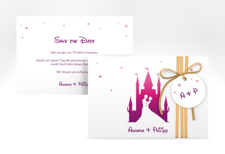 Save the Date-Karte Castle A6 Karte quer pink hochglanz