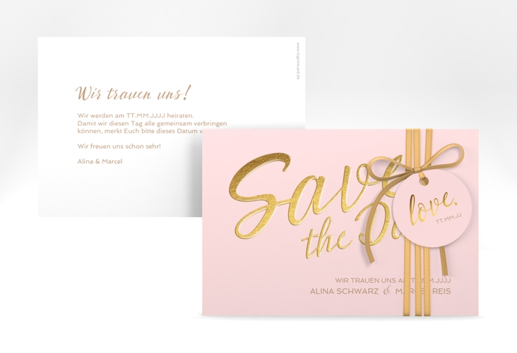 Save the Date-Karte Glam A6 Karte quer rosa