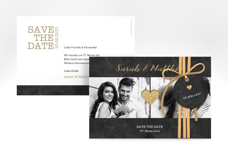 Save the Date-Karte Sparkly A6 Karte quer gold