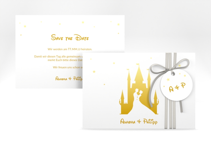 Save the Date-Karte Castle A6 Karte quer gold hochglanz