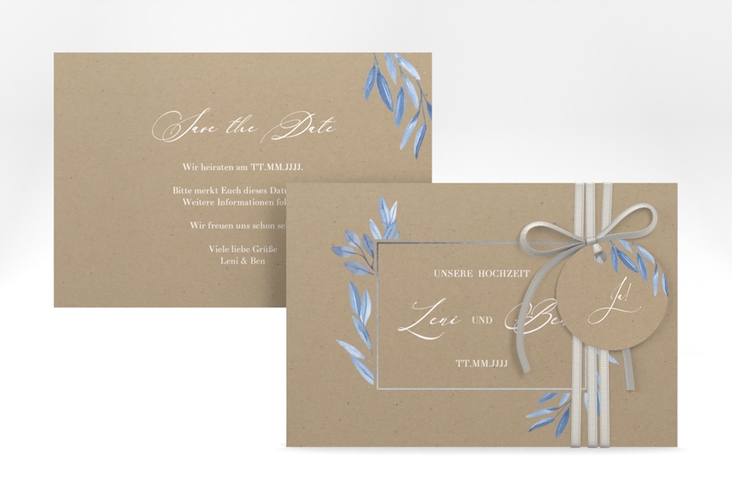 Save the Date-Karte Classicblue A6 Karte quer Kraftpapier hochglanz