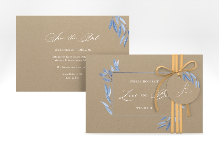 Save the Date-Karte Classicblue A6 Karte quer Kraftpapier hochglanz