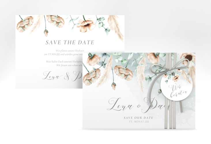 Save the Date-Karte Anemone A6 Karte quer mint hochglanz