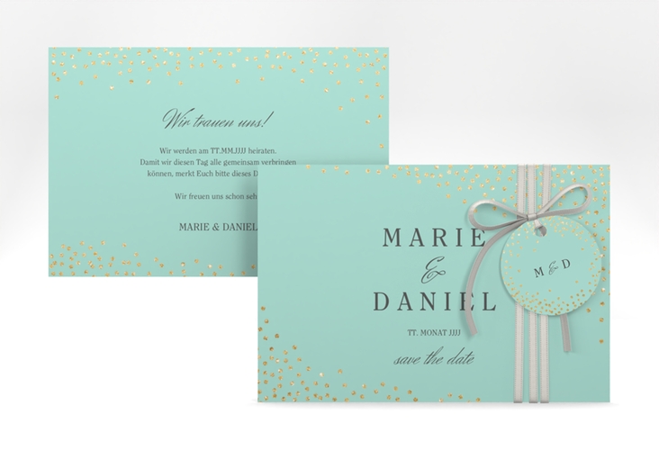 Save the Date-Karte Glitter A6 Karte quer mint hochglanz