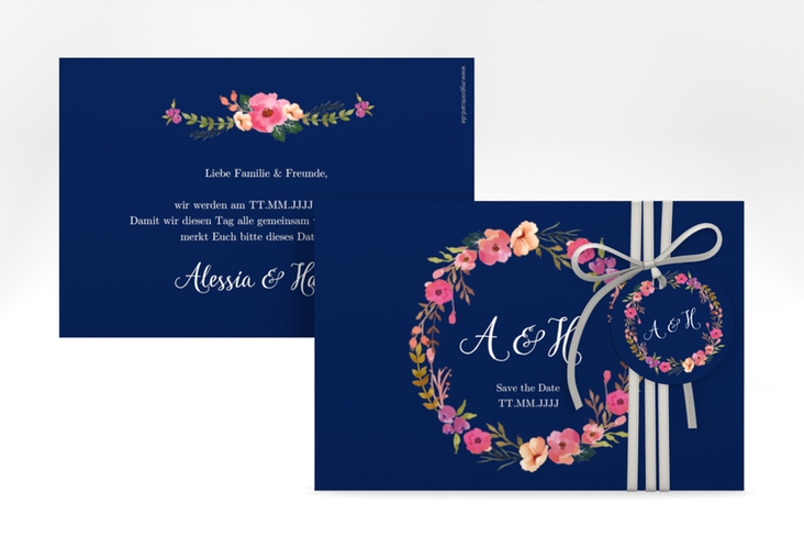 Save the Date-Karte Fiore A6 Karte quer blau