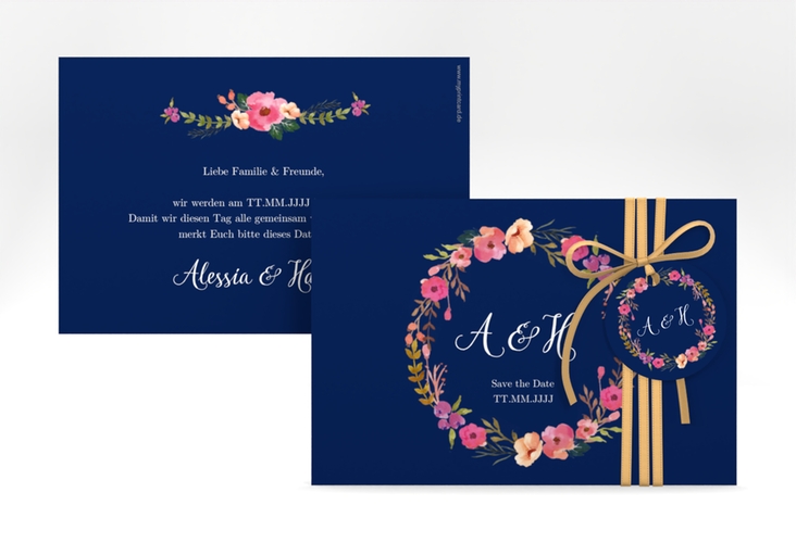 Save the Date-Karte Fiore A6 Karte quer blau