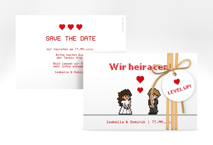 Save the Date-Karte Pixel A6 Karte quer weiss hochglanz