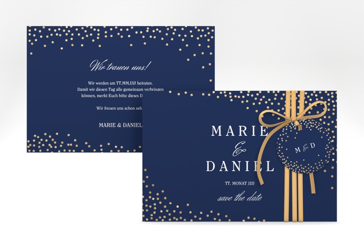 Save the Date-Karte Glitter A6 Karte quer blau